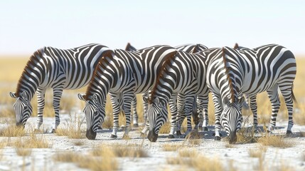 A herd of zebras are grazing in a field - obrazy, fototapety, plakaty