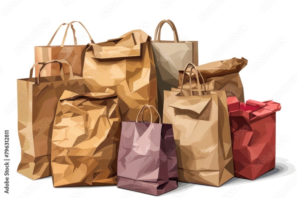 Poster a group of paper bags stacked on top of each other. ideal for environmental and recycling concepts