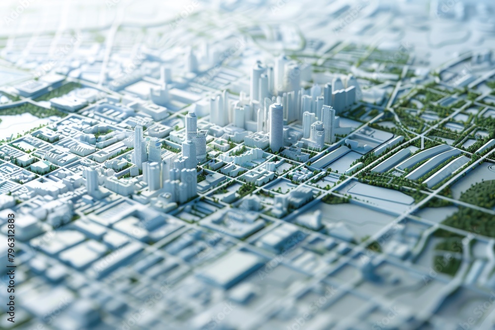 Poster a model of a city with a variety of buildings. ideal for architectural projects