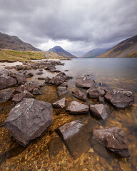 The view towards the Scafell Massive from Wastwater in the English Lake District.