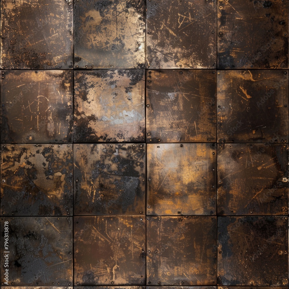 Poster rusty tile wall with a fire hydrant in the middle. suitable for urban and industrial themes