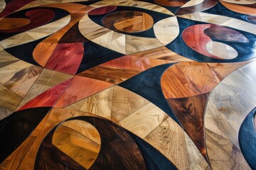 Fototapeta premium A wooden floor with a unique circular design, perfect for interior design projects