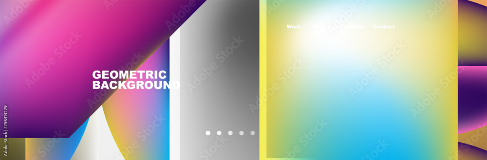 Poster a colorful geometric background featuring a rainbow of colors like violet, electric blue, magenta, a