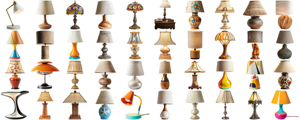Big collection set of lamp in various styles retro vantage and modern bedside nightstand lighting...