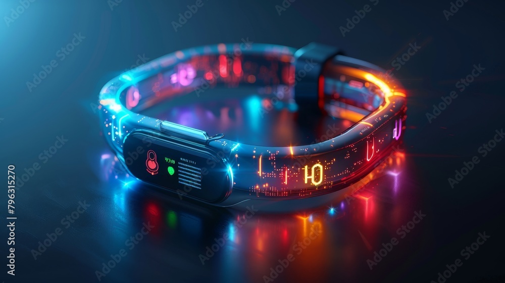 Poster smartphones and devices: a 3d vector illustration of a fitness tracker with a step count display