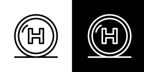 Fototapeta premium Helipad icon. Helicopter stop. Parking lot. Black icon. Silhouette icon