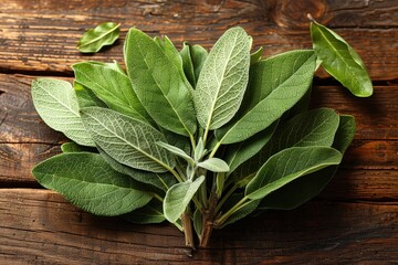 bay leaves on wooden background