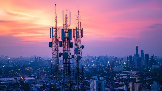 Wireless Technology: A photo of a city skyline with 5G towers