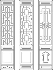 collection of vector designs of old classic ethnic traditional Chinese doors full of carvings 