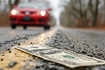Money fall on road