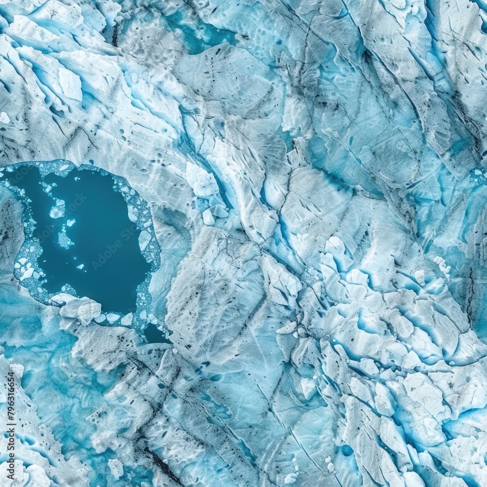 Poster a large glacier with a small lake in the middle. suitable for nature and landscape themes