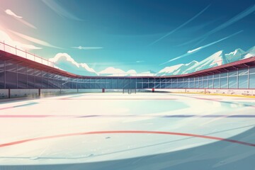An ice hockey rink with a goalie, suitable for sports and competition concepts