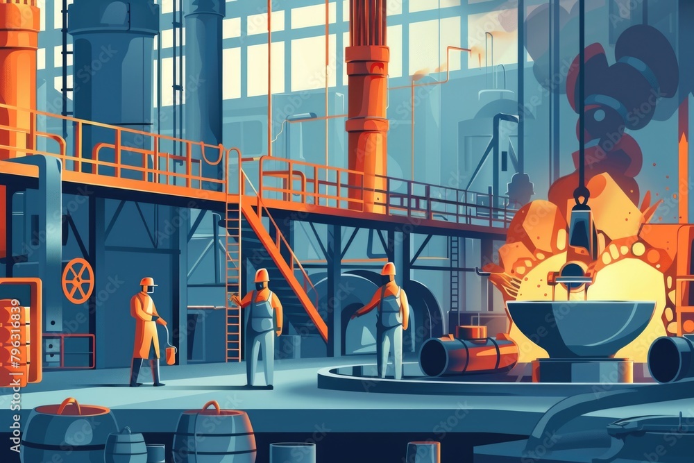 Poster A man standing in front of a large machine in a factory. Suitable for industrial concepts
