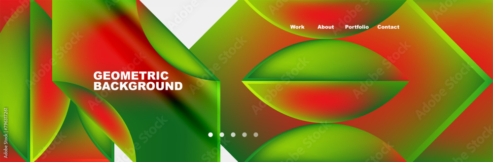 Poster a vibrant geometric pattern featuring green and red circles on a white background, reminiscent of a 