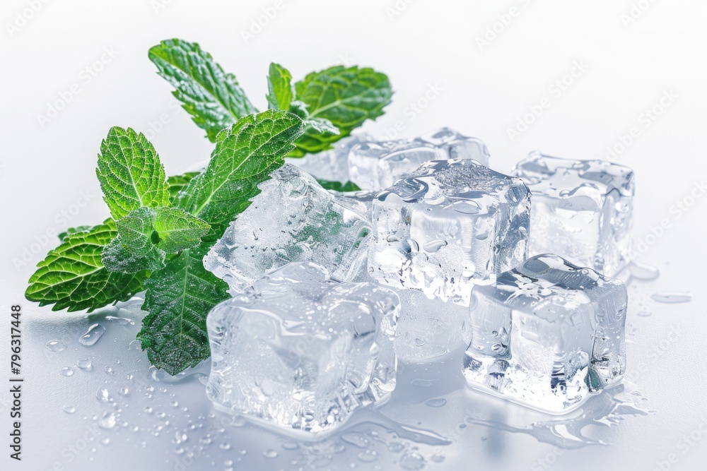 Poster fresh ice cubes with a hint of mint, perfect for summer drinks