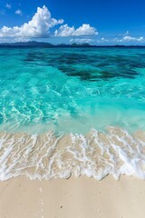 Tropical beach paradise  summer vacation abstract texture with blue sky and white clouds