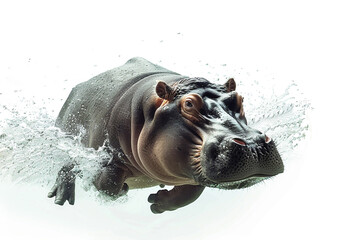 Hippo in water on plain background