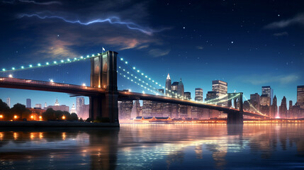 city bridge at night - obrazy, fototapety, plakaty