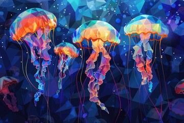 A group of jellyfish floating in the ocean. Perfect for marine life concepts - obrazy, fototapety, plakaty