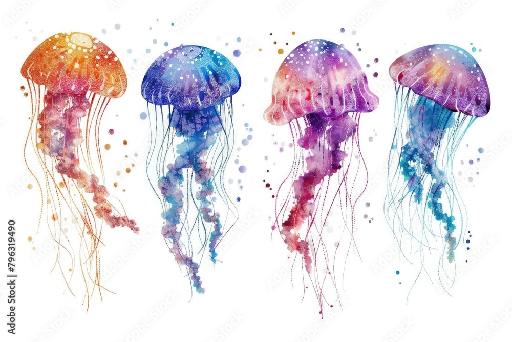 Poster a group of jellyfish floating in the water. suitable for marine life concepts
