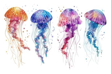 A group of jellyfish floating in the water. Suitable for marine life concepts - obrazy, fototapety, plakaty