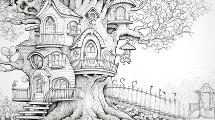 fairy tale castle old house sketch drawing coloring book drawing sketch illustration painting