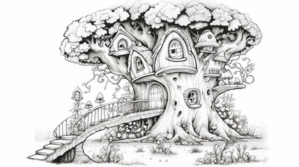 Fototapeta na wymiar fairy tale castle old house sketch drawing coloring book drawing sketch illustration painting