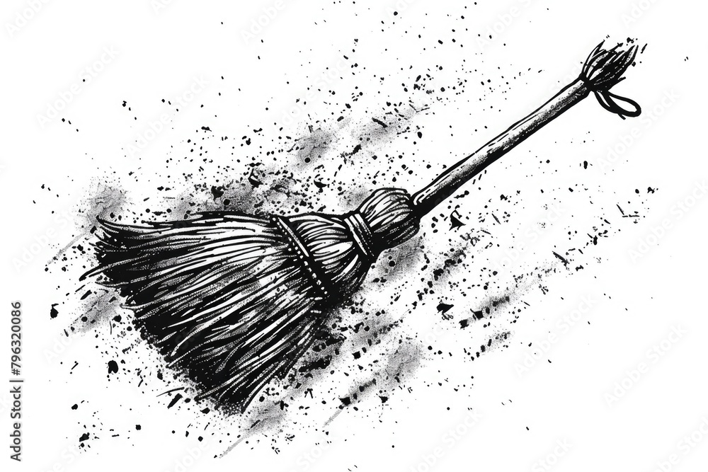 Poster simple black and white illustration of a broom. suitable for various design projects