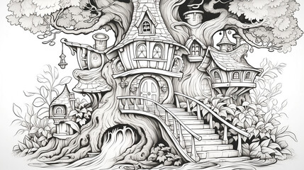 Naklejka premium fairy tale castle old house sketch drawing coloring book drawing sketch illustration painting