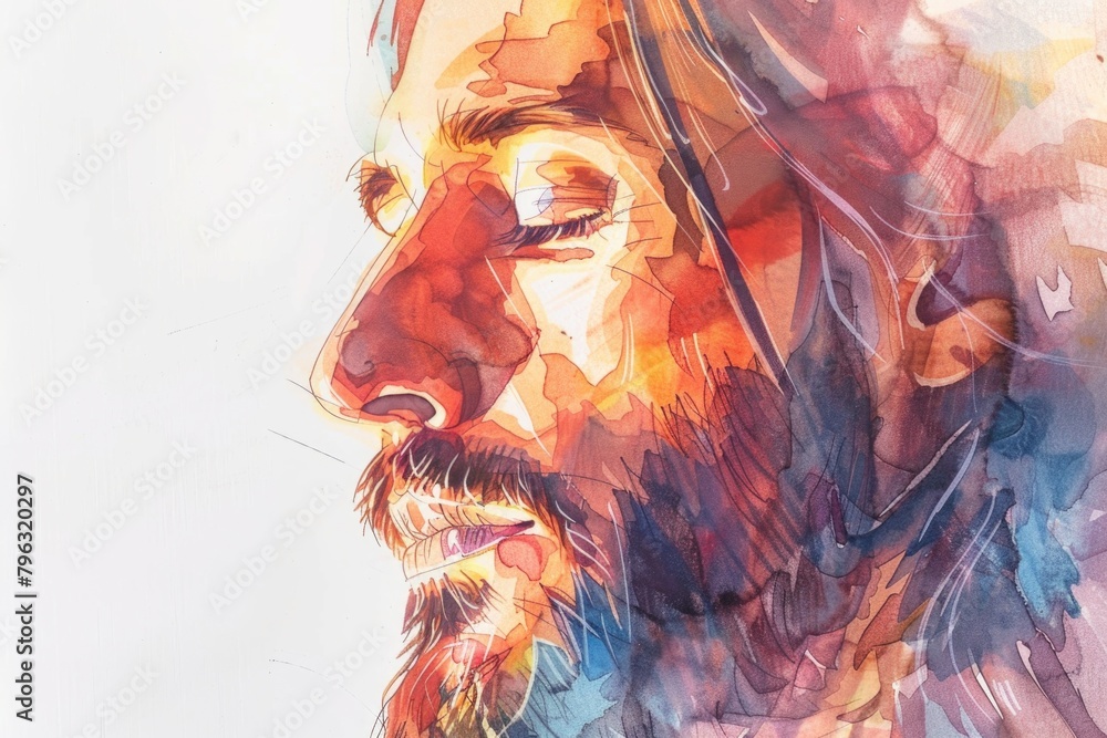 Poster A realistic portrait of a man with a beard. Suitable for various design projects