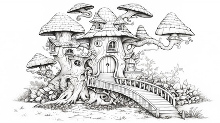 fairy tale castle on the hill coloring book drawing sketch illustration painting