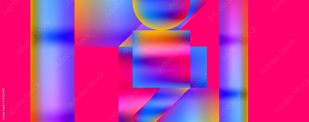 Poster vibrant and symmetrical patterns of colorfulness in azure, purple, electric blue, and magenta shades