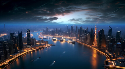 city at night sunset over the fabulous city futuristic future architecture urban