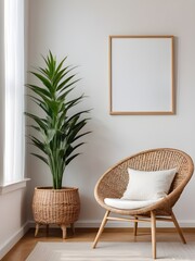 Frame mockup on the wall of living room with Scandinavian style, home mockup frame, frame mockup