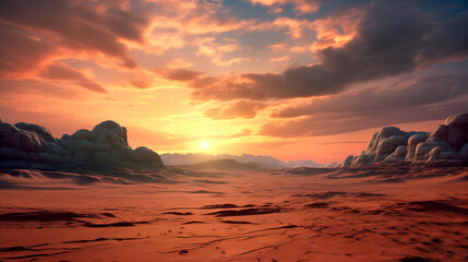 sunset over the desert mars