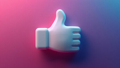 vector logo of a social media white thumbs up against a purple blue gradient backgroundcomposed of simple shapes,generative ai