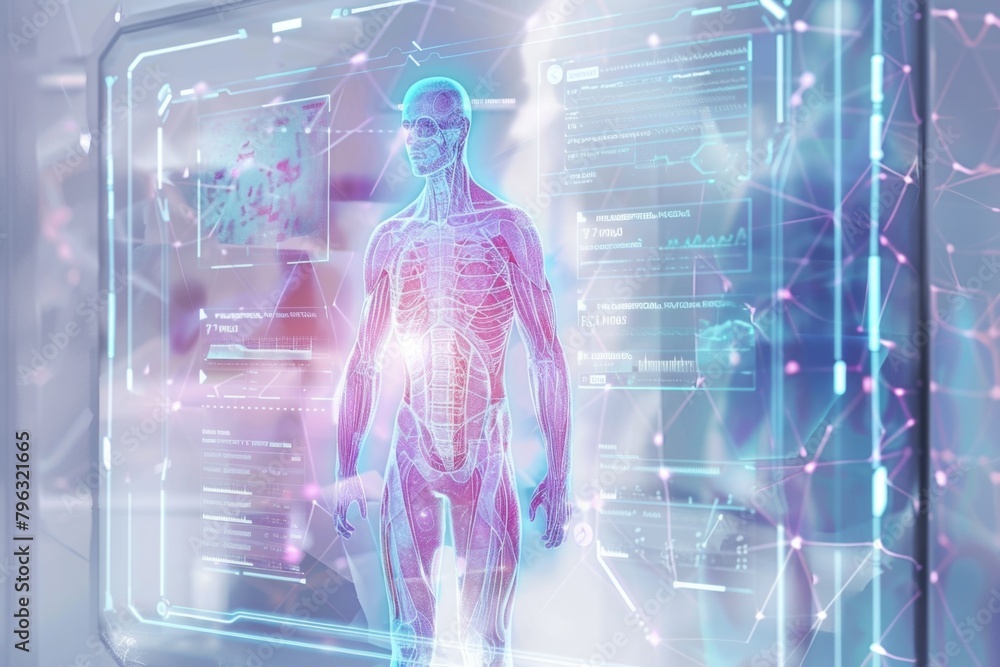 Fototapete a man standing in front of a high-tech interface. suitable for technology concepts