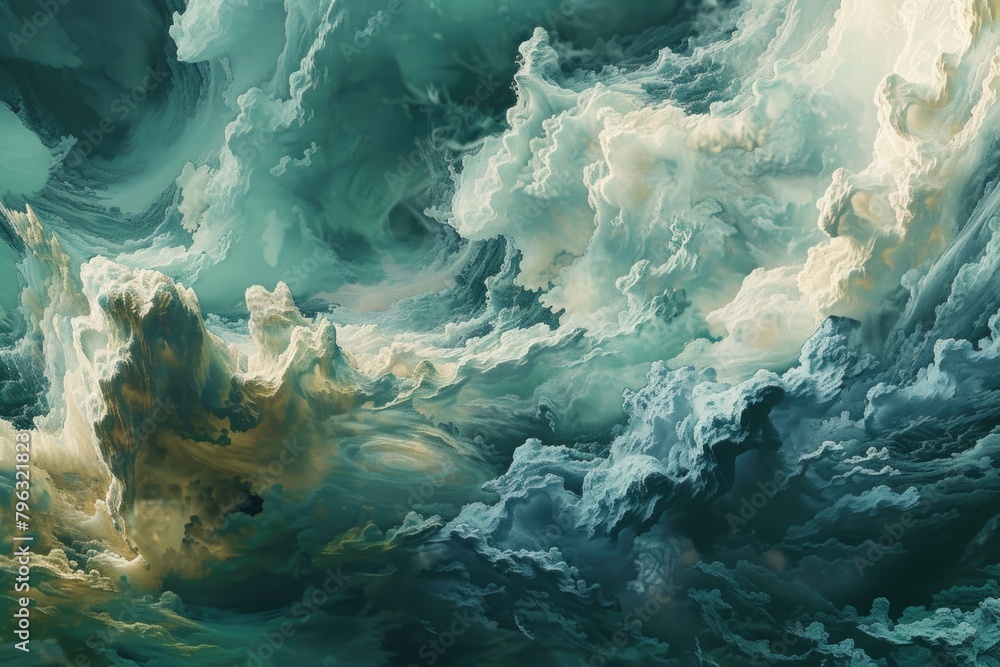 Poster A beautiful painting of a sky filled with fluffy clouds. Perfect for adding a touch of nature to any project