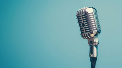 Retro silver microphone against a blue background