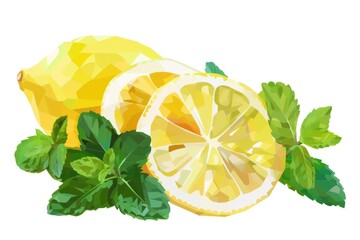 Fresh lemon and mint leaves on a clean white background. Perfect for food and beverage concepts
