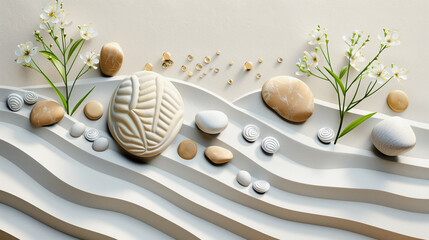 zen garden with stones and flowers, spa still life
