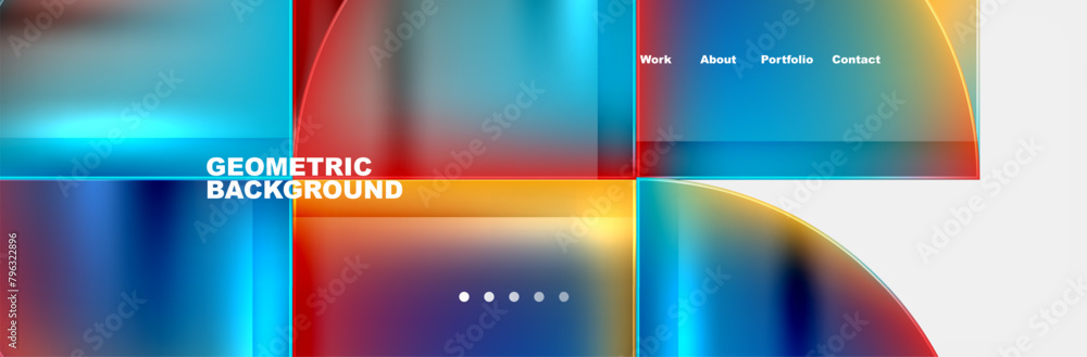 Aufkleber a publication featuring a colorful geometric background with squares and circles in shades of electr
