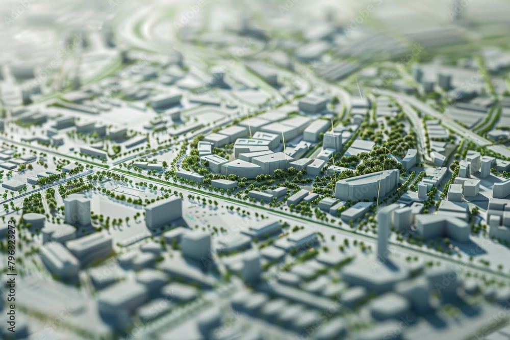Aufkleber a detailed model of a city with an abundance of trees. suitable for architectural projects