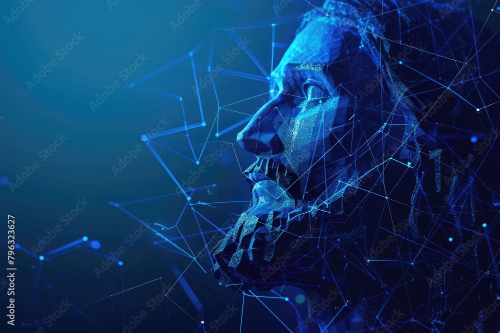 Aufkleber Abstract image of a man's face with lines and dots in the background. Suitable for technology or futuristic concepts