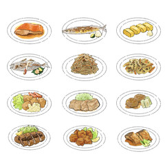 手描きの日本食イラストセット