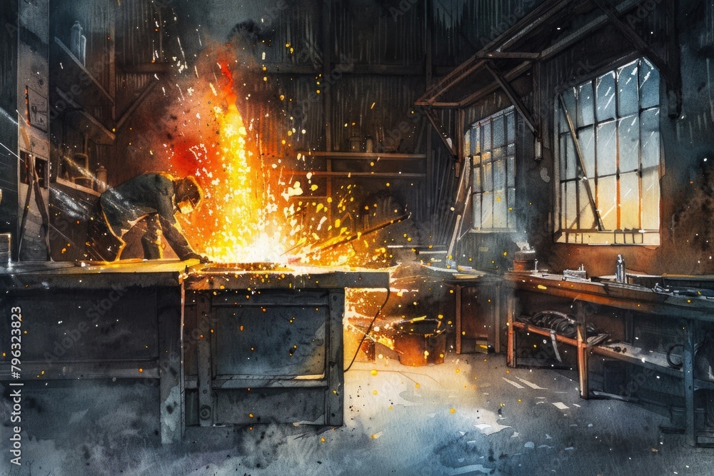 Poster a man working in a factory setting. suitable for industrial concepts
