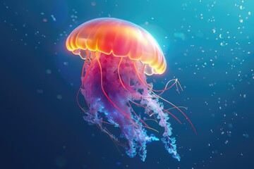 A jellyfish peacefully floating in the water. Suitable for marine life concepts