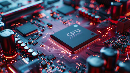 Microchip of the central processing unit of a computer motherboard. Close-up. - Powered by Adobe