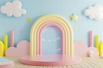 3D product display stand with weather background is ideal for displaying baby or baby products.