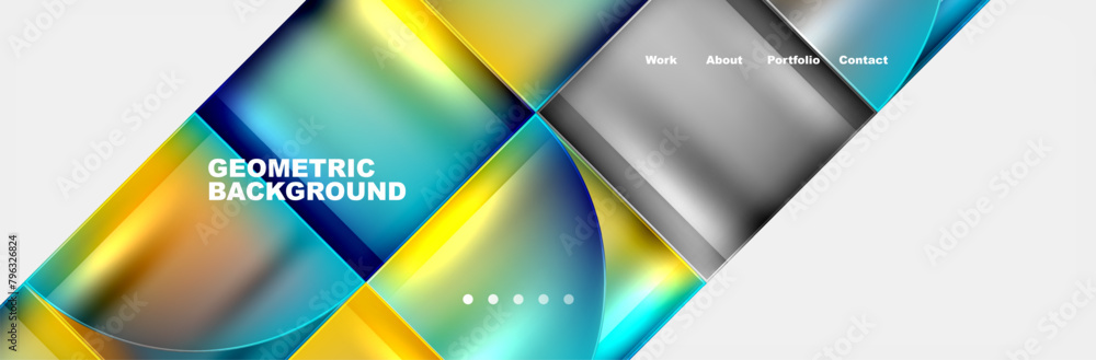 Poster colorful geometric patterns of squares and circles in vibrant tints and shades, resembling a liquid 